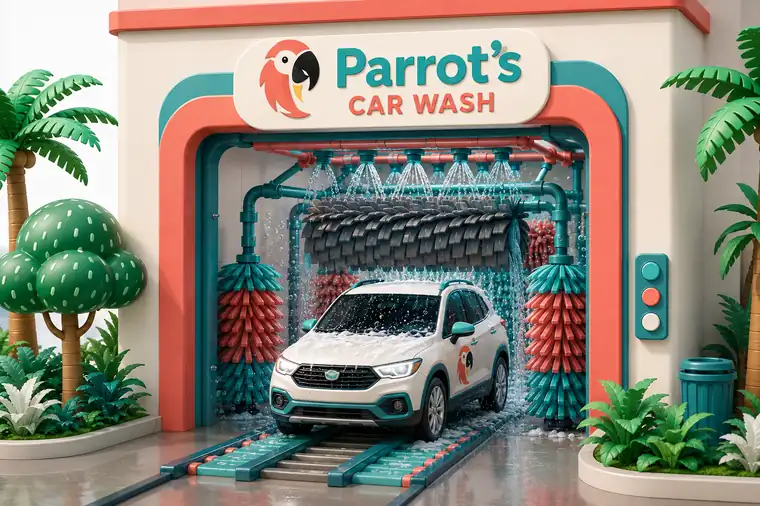 Soft foam wraps working over a car inside a Parrot's tunnel